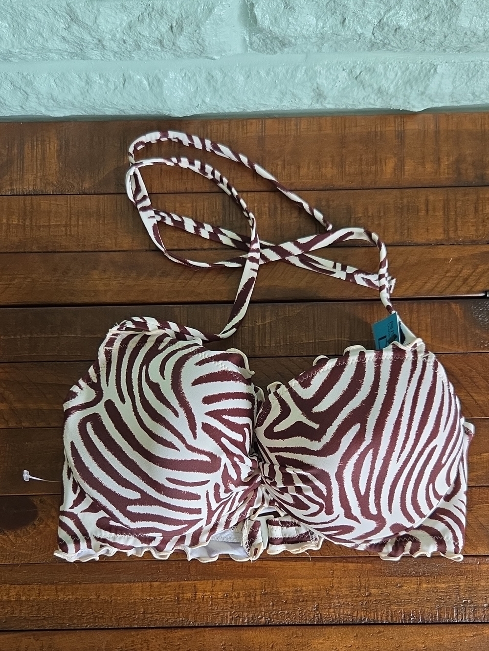 Nwt Sundazed Women’s Zebra Print Bikini Top Brown And Cream Size 32 Dd